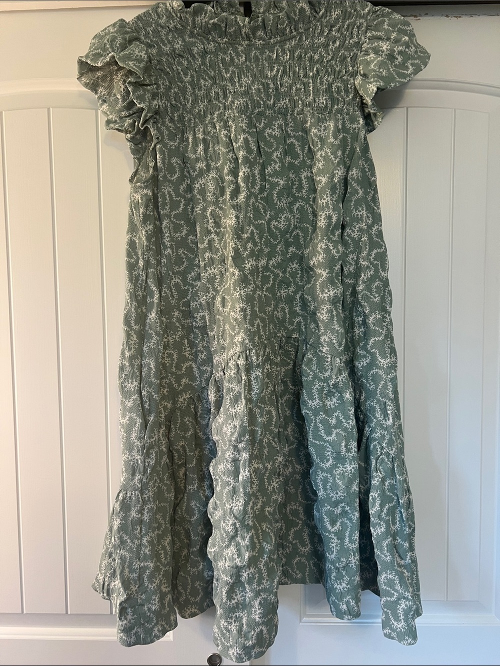 Sea NY Sage Green Floral Smocked Midi Dress